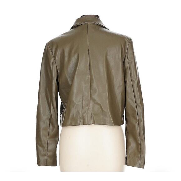 Anthropologie Avec Les Filles Cropped Faux Leather Jacket Moss Green Size Large - Picture 3 of 7